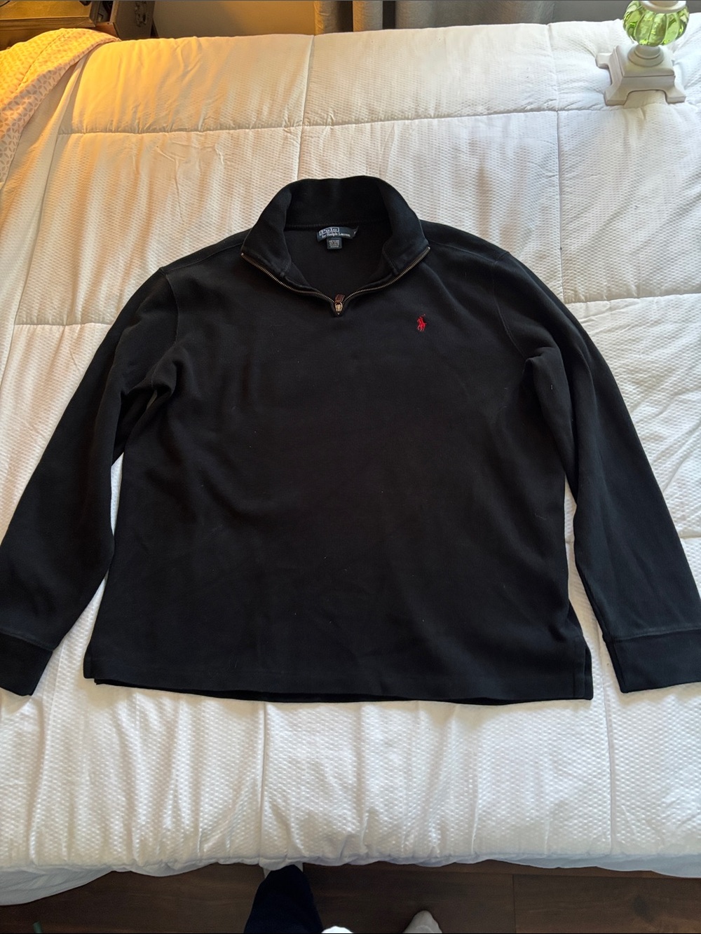Polo by Ralph Lauren Black Zip-Neck Sweater with Red Pony